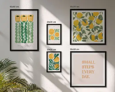 5-Piece wall art set with floral citrus and positive slogan designs