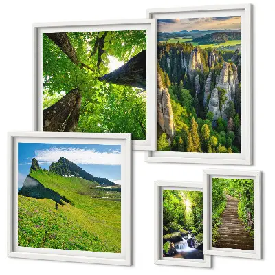 Framed photo set green nature landscapes with paths
