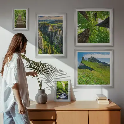 Framed photo set green nature landscapes with paths