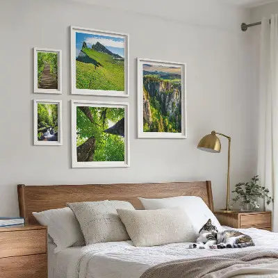 Framed photo set green nature landscapes with paths