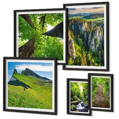 Framed photo set green nature landscapes with paths