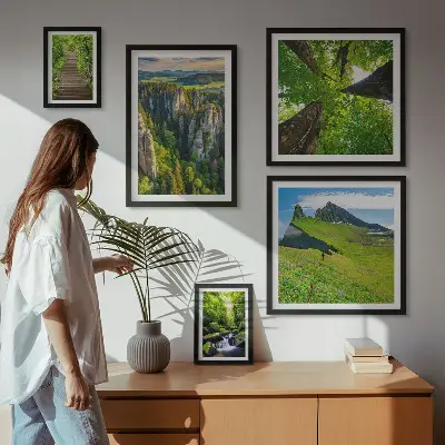 Framed photo set green nature landscapes with paths