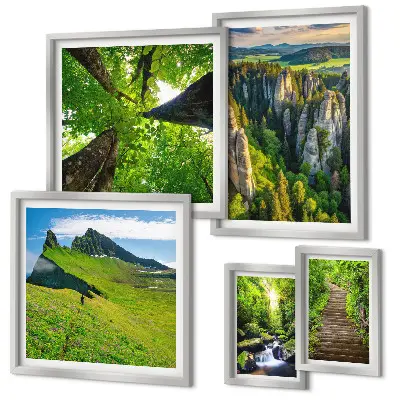 Framed photo set green nature landscapes with paths
