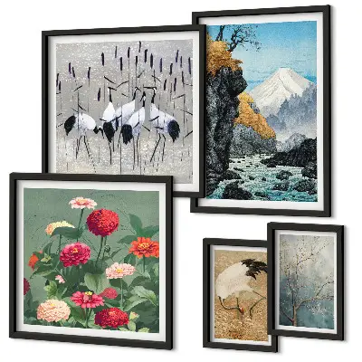 Framed photo set Landscapes of nature with flowers
