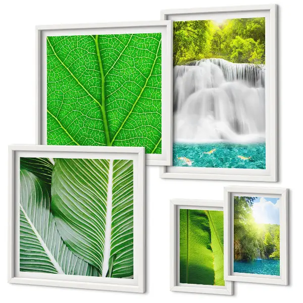 Tropical Palm Waterfalls wall art set of 5 pieces