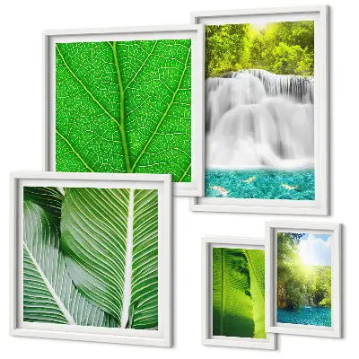 Set of 5 wall art pieces Tropical Palm Waterfalls