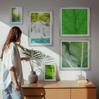 Tropical Palm Waterfalls wall art set of 5 pieces