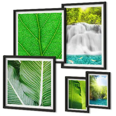 Tropical Palm Waterfalls wall art set of 5 pieces