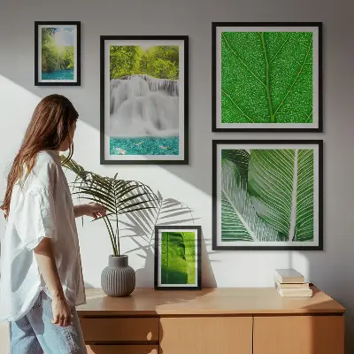 Tropical Palm Waterfalls wall art set of 5 pieces