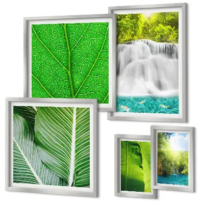 Tropical Palm Waterfalls wall art set of 5 pieces
