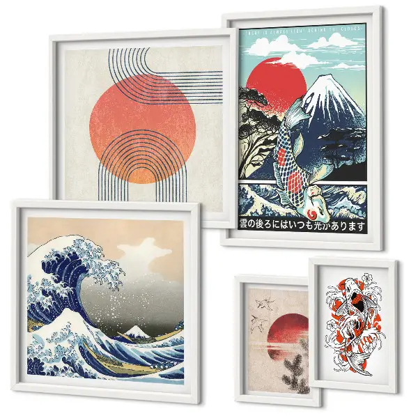 Gallery wall Japanese art motifs waves