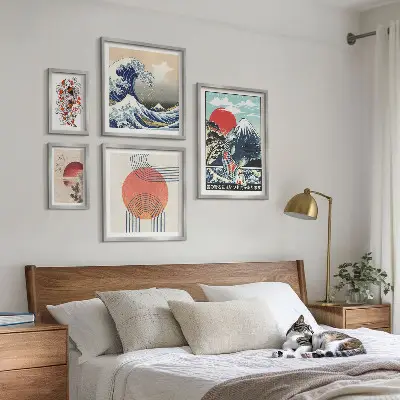 Gallery wall Japanese art motifs waves