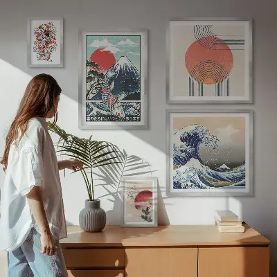 Gallery wall Japanese art motifs waves