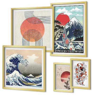 Gallery wall Japanese art motifs waves