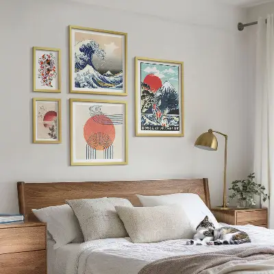 Gallery wall Japanese art motifs waves