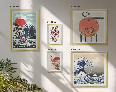 Gallery wall Japanese art motifs waves