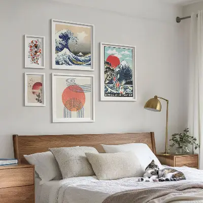 Gallery wall Japanese art motifs waves
