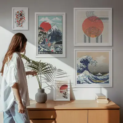 Gallery wall Japanese art motifs waves