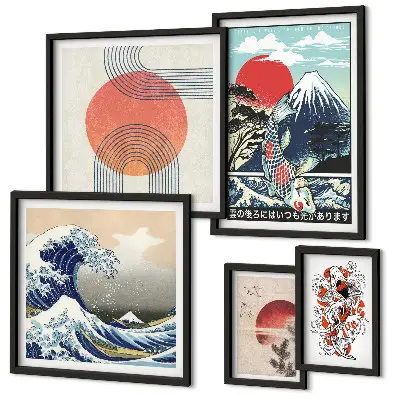 Gallery wall Japanese art motifs waves