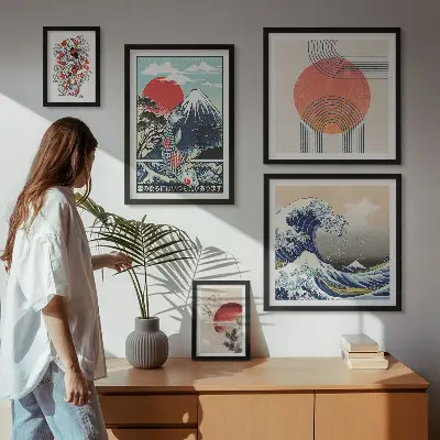 Gallery wall Japanese art motifs waves