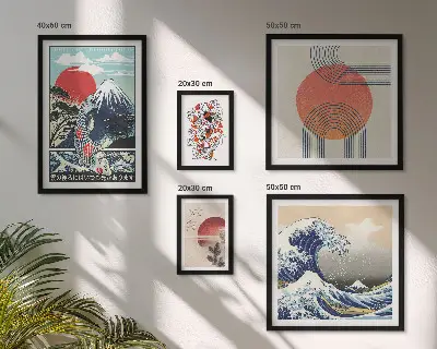 Gallery wall Japanese art motifs waves