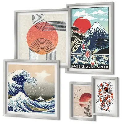 Gallery wall Japanese art motifs waves