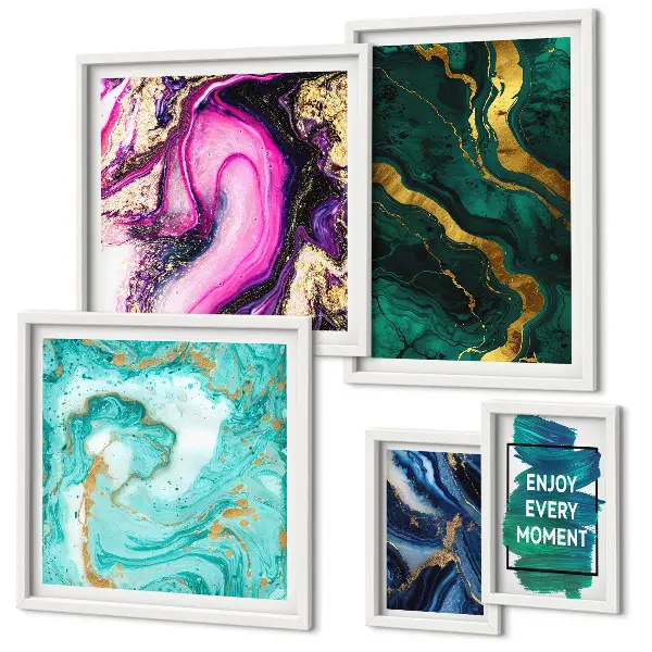 Set of 5 wall art pieces Abstract patterns with green and purple
