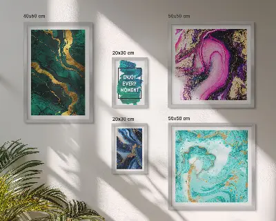Set of 5 wall art pieces Abstract patterns with green and purple