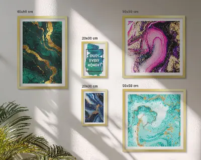Set of 5 wall art pieces Abstract patterns with green and purple