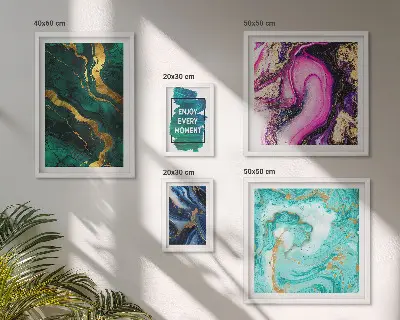 Set of 5 wall art pieces Abstract patterns with green and purple