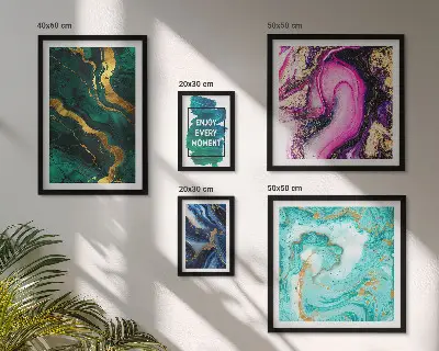 Set of 5 wall art pieces Abstract patterns with green and purple