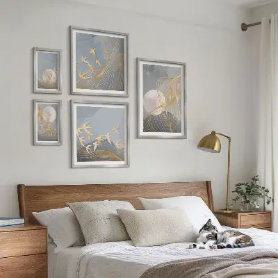 Set of 5 wall art pieces Abstract waves and birds