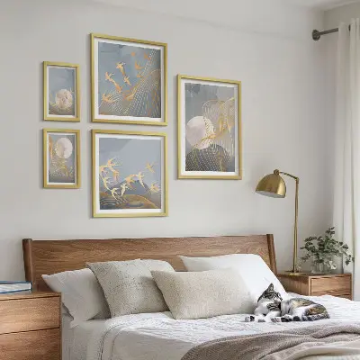 Set of 5 wall art pieces Abstract waves and birds