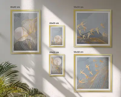 Set of 5 wall art pieces Abstract waves and birds