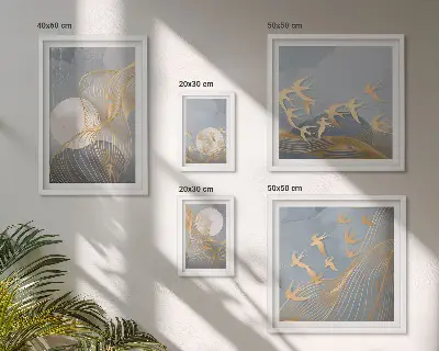 Set of 5 wall art pieces Abstract waves and birds
