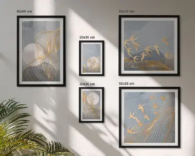 Set of 5 wall art pieces Abstract waves and birds