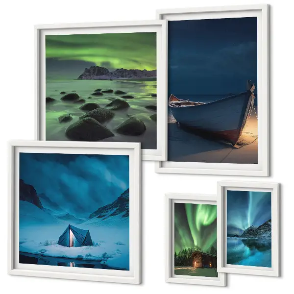 Gallery wall Winter landscapes with aurora
