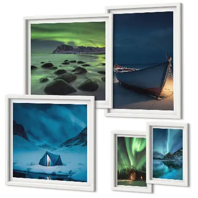 Gallery wall Winter landscapes with aurora