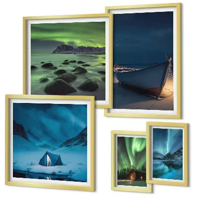 Gallery wall Winter landscapes with aurora
