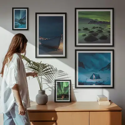 Gallery wall Winter landscapes with aurora