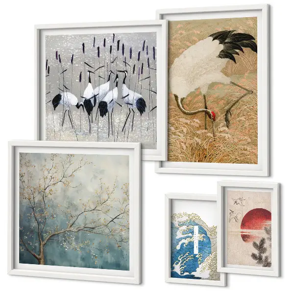 Framed bird photo set stylish nature paintings