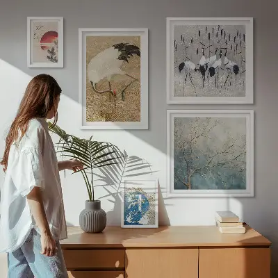 Framed bird photo set stylish nature paintings