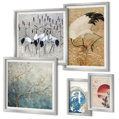 Framed bird photo set stylish nature paintings