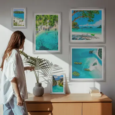 Framed photo set tropical beaches and paradise waters