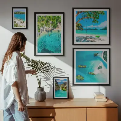Framed photo set tropical beaches and paradise waters