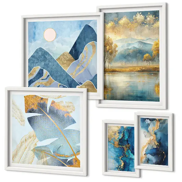 Set of 5 wall art pieces Stylish mountain plant landscapes