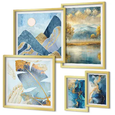 Set of 5 wall art pieces Stylish mountain plant landscapes