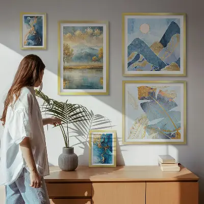 Set of 5 wall art pieces Stylish mountain plant landscapes