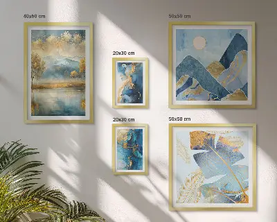 Set of 5 wall art pieces Stylish mountain plant landscapes