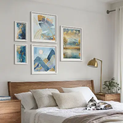 Set of 5 wall art pieces Stylish mountain plant landscapes
